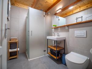 a bathroom with a toilet and a sink at Wooden Villa Old Oak Plitvice Lakes in Seliste Dreznicko +86 photos