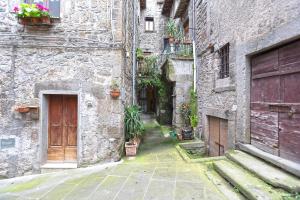 an alley in an old stone building with plants at Al Rifugio Nel Borgo in Vitorchiano