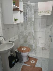 een kleine badkamer met toilet en wastafel bij Otimo Apartamento em Maceió Proximo ao Centro in Maceió