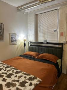 a bedroom with a large bed with a window at Boston Edison Cozy Gallery Studio in Detroit +17 photos