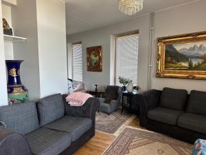 a living room with a couch and a table at Amir in Järfälla