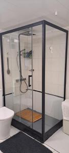 una doccia con box in vetro in un bagno di Casa Clementina Guest house  Altre 56 foto