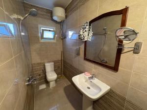 a bathroom with a sink and a toilet and a mirror at Zowaar homes in Dahab +38 photos