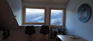 a room with two chairs and two windows at Daislehof in Münstertal