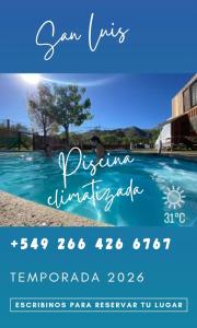 un cartello per l'aggiornamento di un resort con un'immagine dell'acqua di Cabañas en Koslay Ñalala Ivoqué con piscina climatizada en épocas cálidas a Juana Koslay 