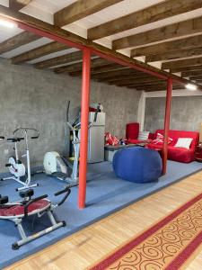 a room with a gym with exercise equipment in it at Domaine du plô, Tarn in Trévien