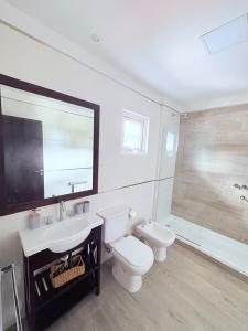 a white bathroom with a toilet and a sink at Gente del Sur - Avenida in Ushuaia