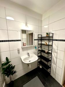 a bathroom with a sink and a mirror at Stilvolles 2-Zimmer-Apartment in Bremen in Bremen