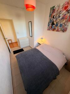 een slaapkamer met een bed en een schilderij aan de muur bij Chez Theo in Marseille