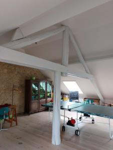 a large room with a ping pong table in it at Le Pré en Bulles in Chiny