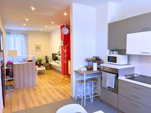 a kitchen and living room with a counter top at Duca - Gorizia City Apartment - 80 smq Central in Gorizia