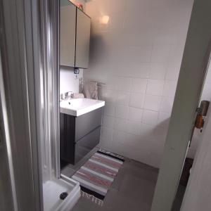 a small bathroom with a sink and a mirror at casa MAREA in Lido Marini