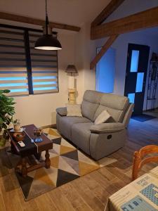 a living room with a couch and a table at Maison style chalet in Salles