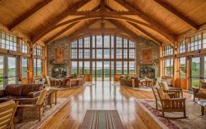 an open living room with a large wooden ceiling at Soaring Eagle 414 in Snowshoe