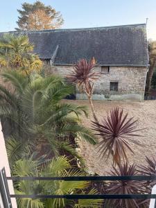 een oud stenen gebouw met palmbomen ervoor bij Ti Eog Glas in Quimperlé