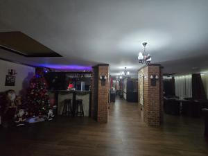 ein Weihnachtsbaum mitten im Zimmer in der Unterkunft Casa Yna in Buşteni + 1 Foto