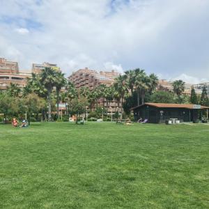 a park with people sitting in a grass field at Oropesa del Mar Valparaiso Marina Dór in Oropesa del Mar
