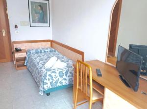 a bedroom with a bed and a desk with a television at Hotel President in Cesenatico