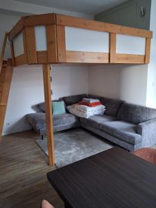 een woonkamer met een bank en een hoogslaper bij Apart studio3 in Kortenberg