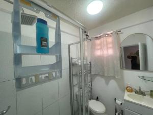 a bathroom with a shower and a toilet and a sink at Caribbean Dream Vacation Property CD6 in Rodney Bay Village +23 photos
