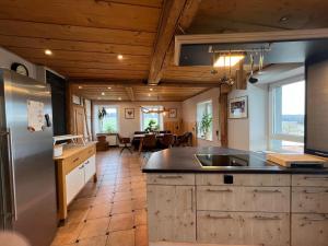 a kitchen with a refrigerator and a counter top at Zwischen Wald und Wiese in Lilach