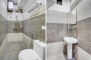two pictures of a bathroom with a toilet and a sink at Super Collection O Prem Nagar Dehradun Formerly Hotel Parjaat Residency in Jhājra