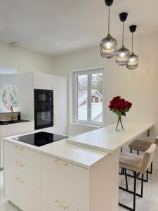 a kitchen with white cabinets and a white counter top at Sublime logement neuf in Thaon-les-Vosges