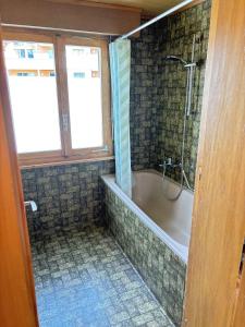 a bathroom with a shower and a bath tub at Easy Central Stay with Parking in Grächen
