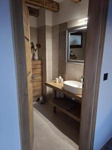 a bathroom with a sink and a mirror at Na szlaku Baraniej Góry in Istebna