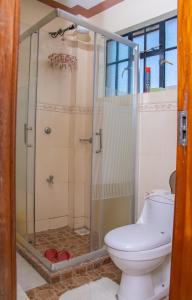 a bathroom with a shower and a toilet at Prissy Apartment in Nairobi