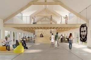 a group of people standing and sitting in a building at Propice in Le Palais