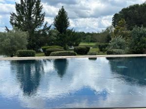 a large pool of water with trees in the background at Mercure Toulouse Aéroport Golf de Seilh in Seilh