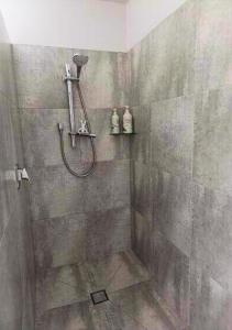 a shower with a shower head in a bathroom at Great getaway in Picton +14 photos