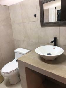 un bagno con lavandino e WC di Casa del Olivo bedroom 3 a Parras de la Fuente