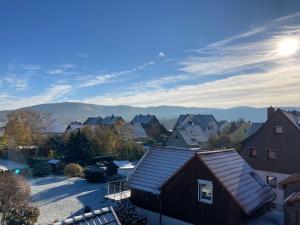 een luchtzicht op een woonwijk met een huis bij Gipfelglueck-bei-der-Purpurbuche in Bad Harzburg