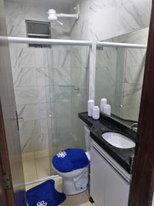 a bathroom with a shower and a toilet and a sink at Próximo a roda gigante in Maceió