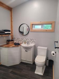 un bagno con un water, un lavandino e uno specchio di Wells Gray Stay And Play a Clearwater