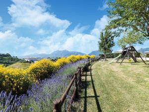un campo di fiori accanto a una recinzione di Apartment in a farmhouse with 2 swimming pools a Cagli
