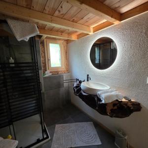 a bathroom with a sink and a mirror at Bed&Breakfast La Sctalèta in Mesocco +38 photos