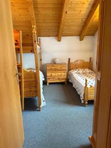 a bedroom with two bunk beds and a ladder at Casa di Lilly in Moena