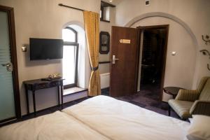 Televízia a/alebo spoločenská miestnosť v ubytovaní Apartamenty Siedem Komnat Siedmiu Mistrzów
