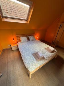 a bedroom with a large bed with a window at Belle Nuit in Diksmuide