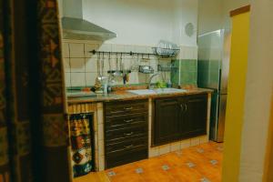 een keuken met een spoelbak en een koelkast bij La Huella del Cuero in Siles +25 foto's