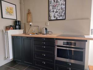 a kitchen with a counter with a stove and a sink at Chapeau ! in Garderen