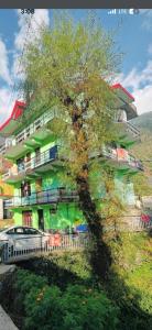 a tree in front of a building at Green tree house in Dharmsāla
