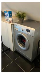 una lavatrice con una pianta sopra di Maison Corneille proche de Lille a Hem