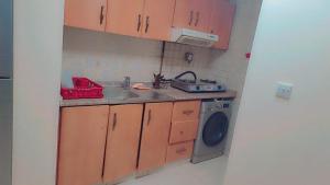 una cucina con lavello e lavatrice di DELUXE Studio Apartment a Sharjah Altre 5 foto