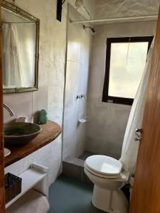 a bathroom with a toilet and a sink and a shower at Iris,Tiny house en Las Calles, Traslasierra in Las Calles +54 photos