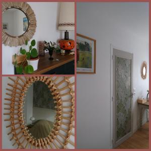 un collage di foto con uno specchio e una stanza di Maison de vacances Ty Kornog a Pont-Aven