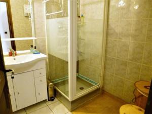 a bathroom with a shower and a sink at Rez de Jardin Guillestre in Guillestre